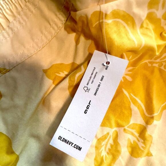 NWT New OLD NAVY Yellow Hawaiian Floral Cargo Board Shorts Swim Trunks Mens L - Picture 2 of 3